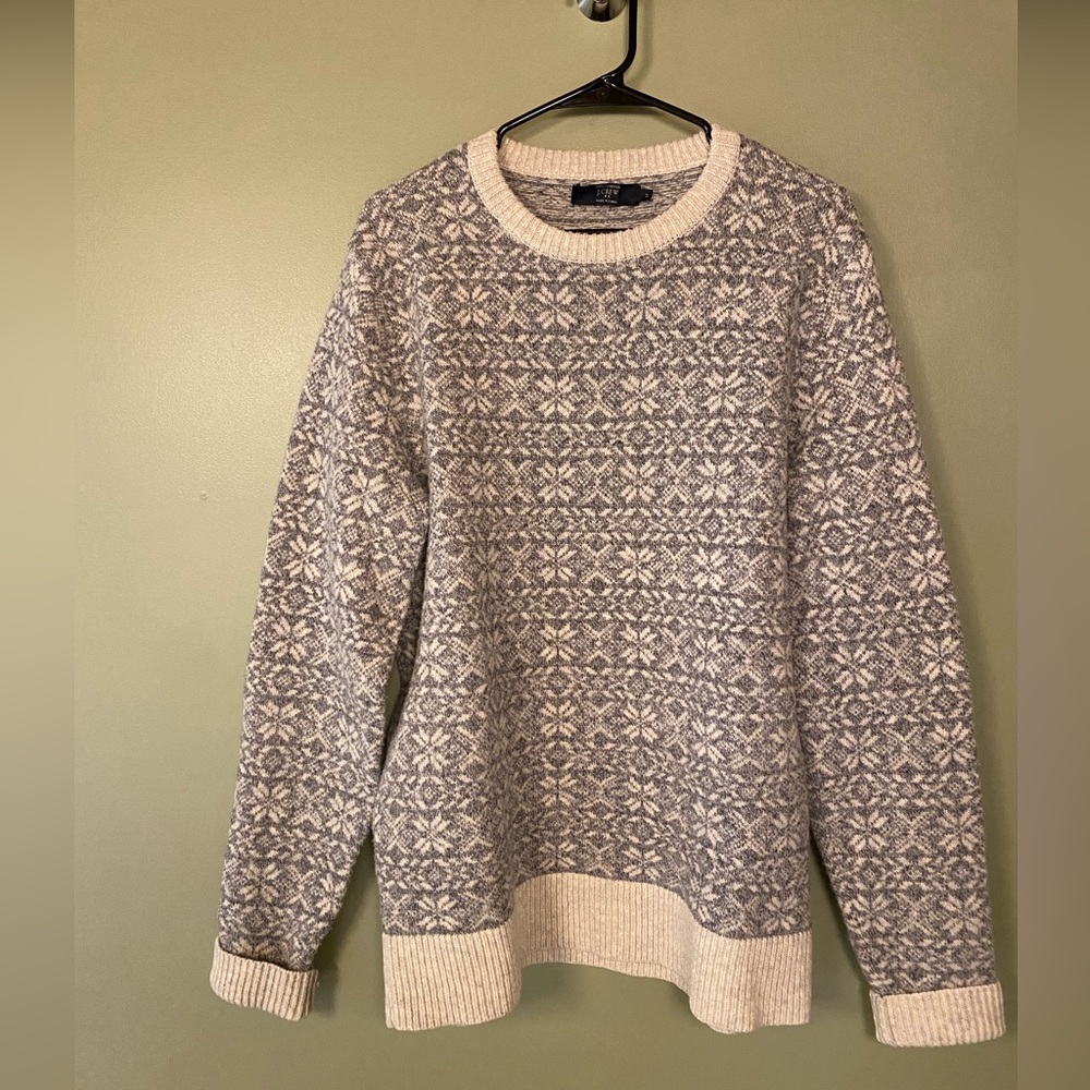 J. Crew Cream and Gray Crewneck Sweater